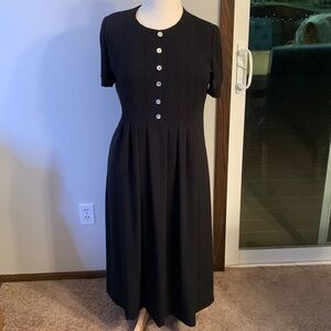 David Warren Petites New York Midi dress, Size 14P, black w/ pearl look buttons
